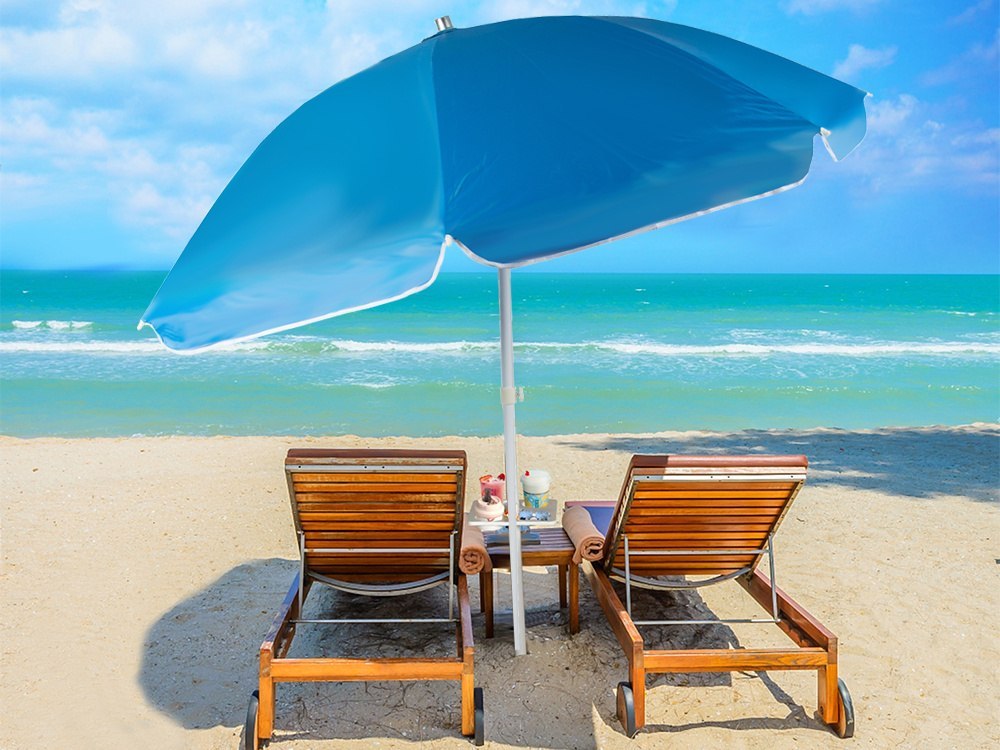 PLAŻOWY PARASOL DUŻY NIEBIESKI SZARY OCHRONA SŁOŃCE WIATR SOLIDNY TRWAŁY